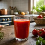 Un verre de jus de tomates frais illustrant les bienfaits du jus de tomates