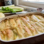 Gratin de cardons au four illustrant une recette de cardon savoureuse avec citrons et céleri