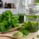 Feuilles de menthe fraîches pour une recette de sirop de menthe sans sucre maison